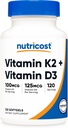 NutricostビタミンK2(MK7)(100mcg)+ビタミンD3(5000 IU)120Softgels - グルテンフリーかつ非GMO