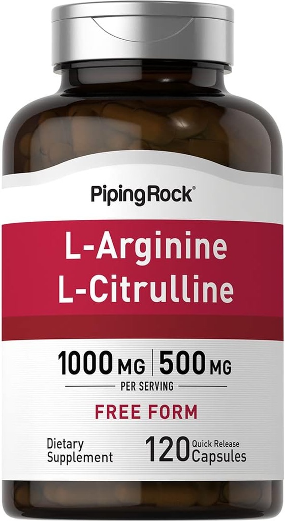 Piping Rock L-Arginine L-Citrulline Supplement | 1500 mg | 120 Capsules | for Men and Women | Non-GMO, Gluten Free
