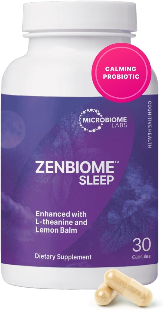 Microbiome Labs Zenbiome Sleep - レモンバーム抽出物とBifidobacterium LongumのプロバイオティクスによるLテアニンサプリメント - 就寝時にGut-Brain軸をSootheするのに役立ちます(30カプセル)