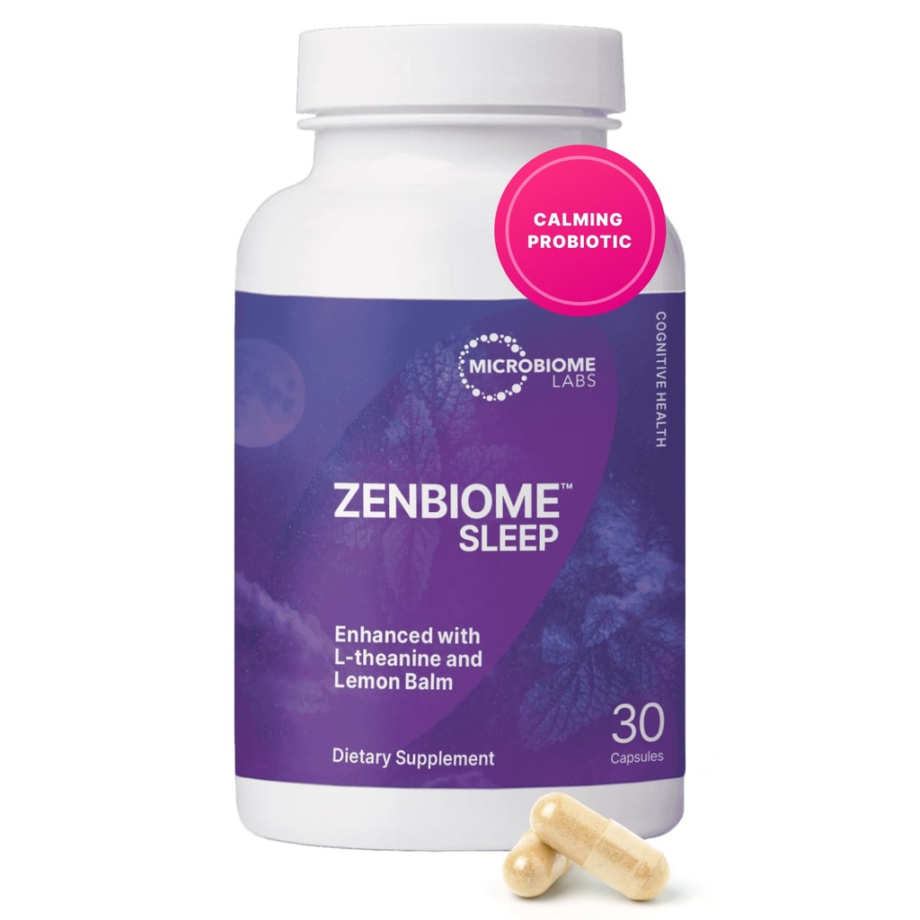 Microbiome Labs Zenbiome Sleep - レモンバーム抽出物とBifidobacterium LongumのプロバイオティクスによるLテアニンサプリメント - 就寝時にGut-Brain軸をSootheするのに役立ちます(30カプセル)