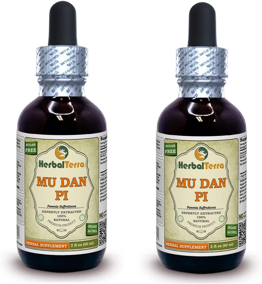 Mu Dan Pi, Tree Peony (Paeonia Suffruticosa) Tincture, Organic Dry Bark Liquid Extract (ブランド名:HerbalTerra、米国製) 2x2 fl.oz (2x60 ml)