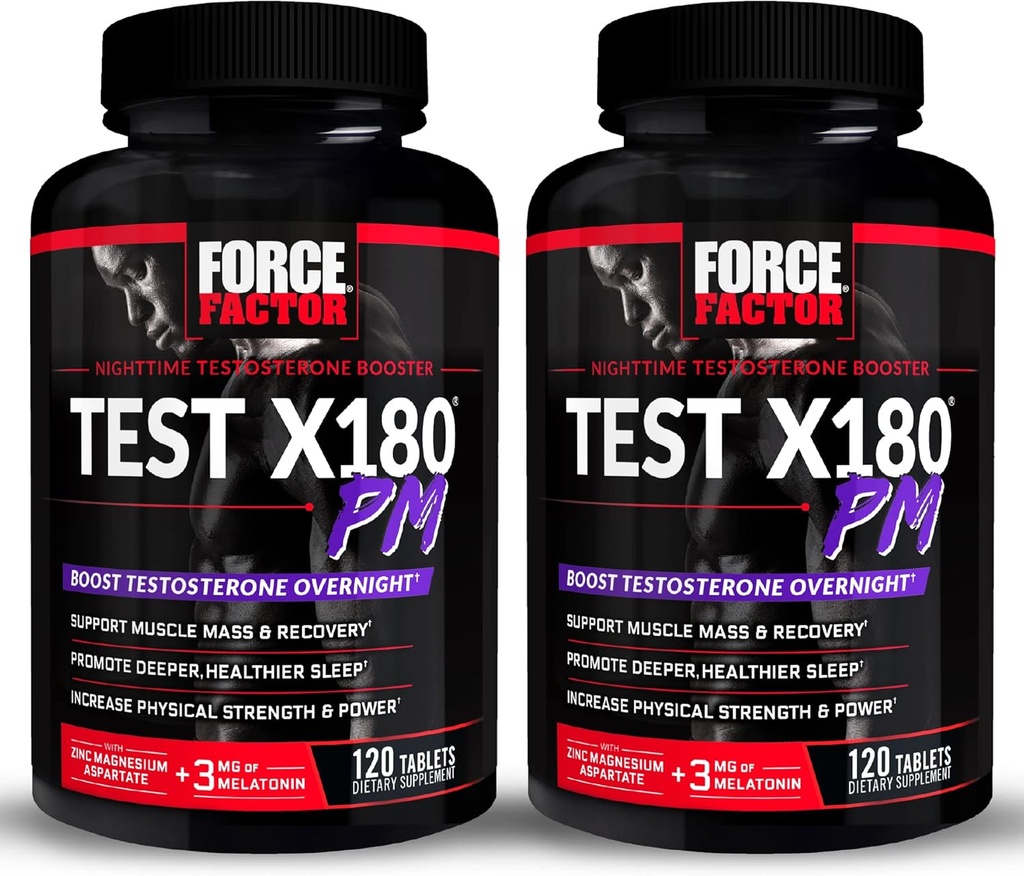 フォースファクターテストX180 PM、2パック、男性のためのテストステロンブースター、筋肉を構築するためのオーバーナイトテストステロンサプリメント、強度を高め、より深い、より健康な睡眠と回復を促進する、240錠