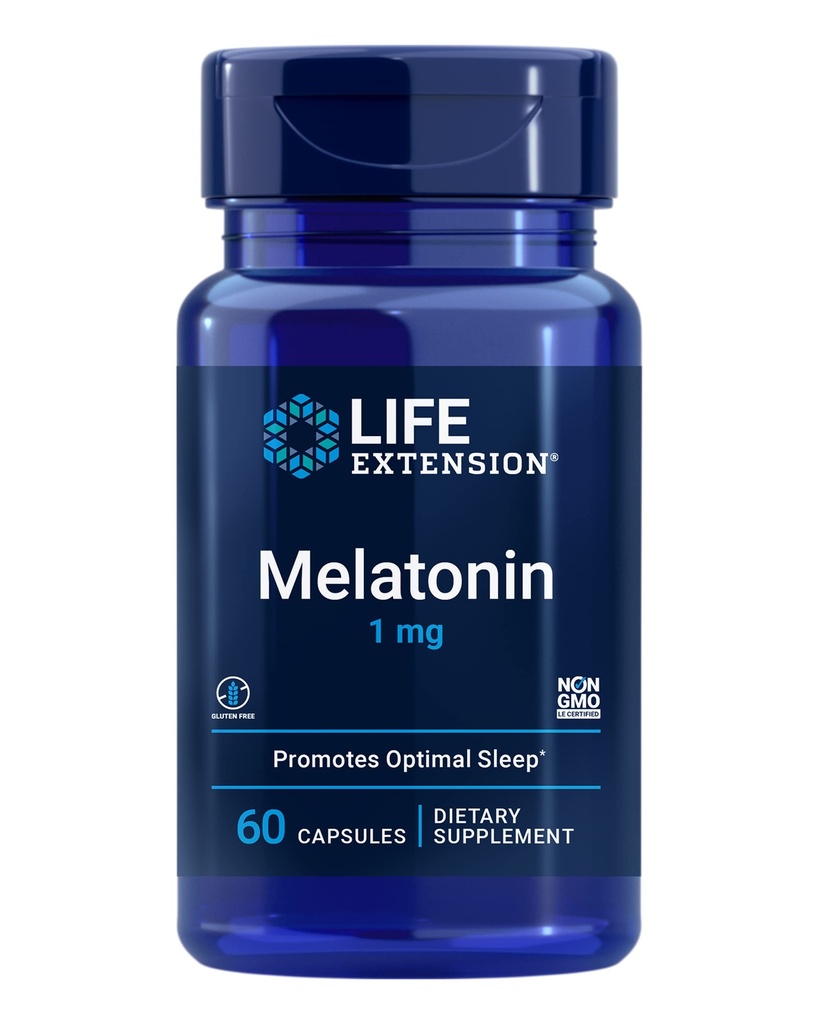 ライフエクステンションメラトニン1mg - 休息日、ホルモンバランス、免疫の健康 - 即時リリース - グルテンフリー、非GMO - 60カプセル