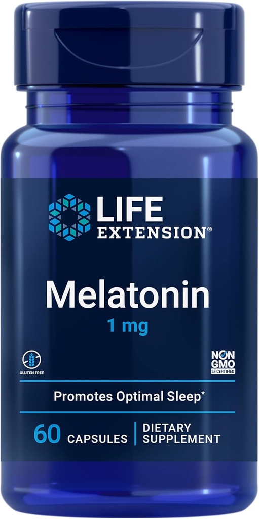 Life Extension Melatonin 1 mg - for Restful Night, Hormone Balance, and Immune Health - Immediate Release - Gluten-Free, Non-GMO - 60 Capsules