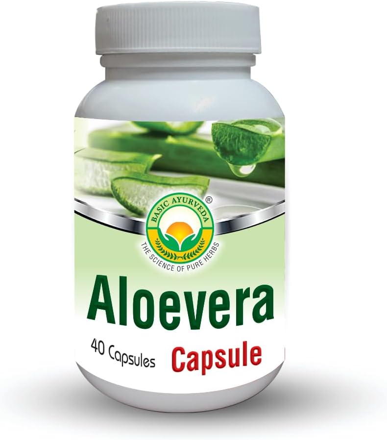 BASIC AYURVEDA Aloe Vera カプセル - 460 MG | サポート 腸の健康、消化の健康及び免疫の健康 | 自然な草の補足 | 助けはバランスの取れた胃の酸性、アロインを自由に保ちます | 40 カプセル