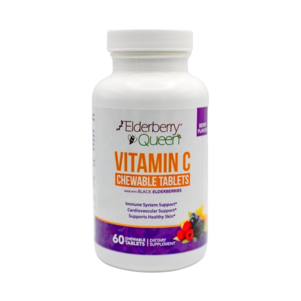 エルダーベリーの女王のChewableビタミンC 500mg -ビタミンA、E及び有機Echinacea、Elderのフルーツ、Acerola -自然な食事療法の補足、60の計算が付いている免疫のブースト及び酸化防止サポート タブレット