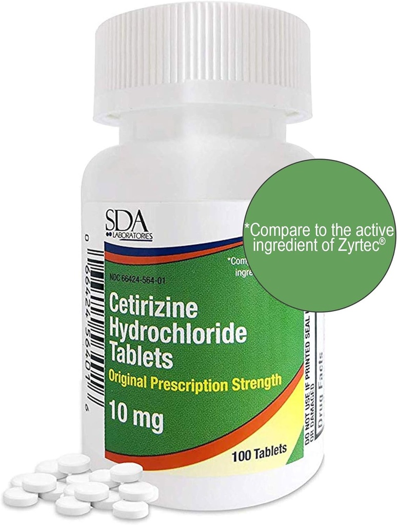 SDAの実験室 すべての日 24 時間アレルギー薬 100 カウント アレルギー、花粉、乾燥、かゆみの目 | Cetirizine HCl 10mg 錠