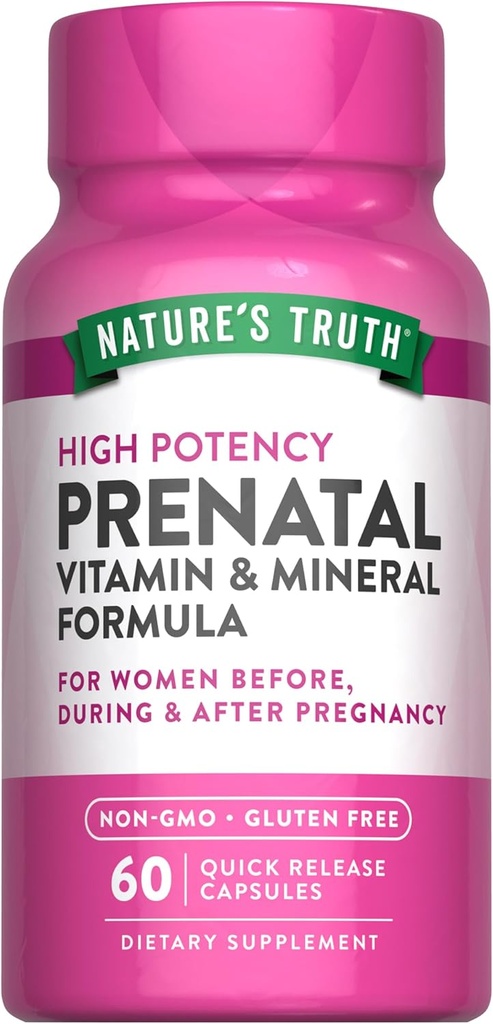 Nature's Truth Prenatal Vitamins With Folic Acid | 60 Capsules | Non-GMO & Gluten Free Supplement