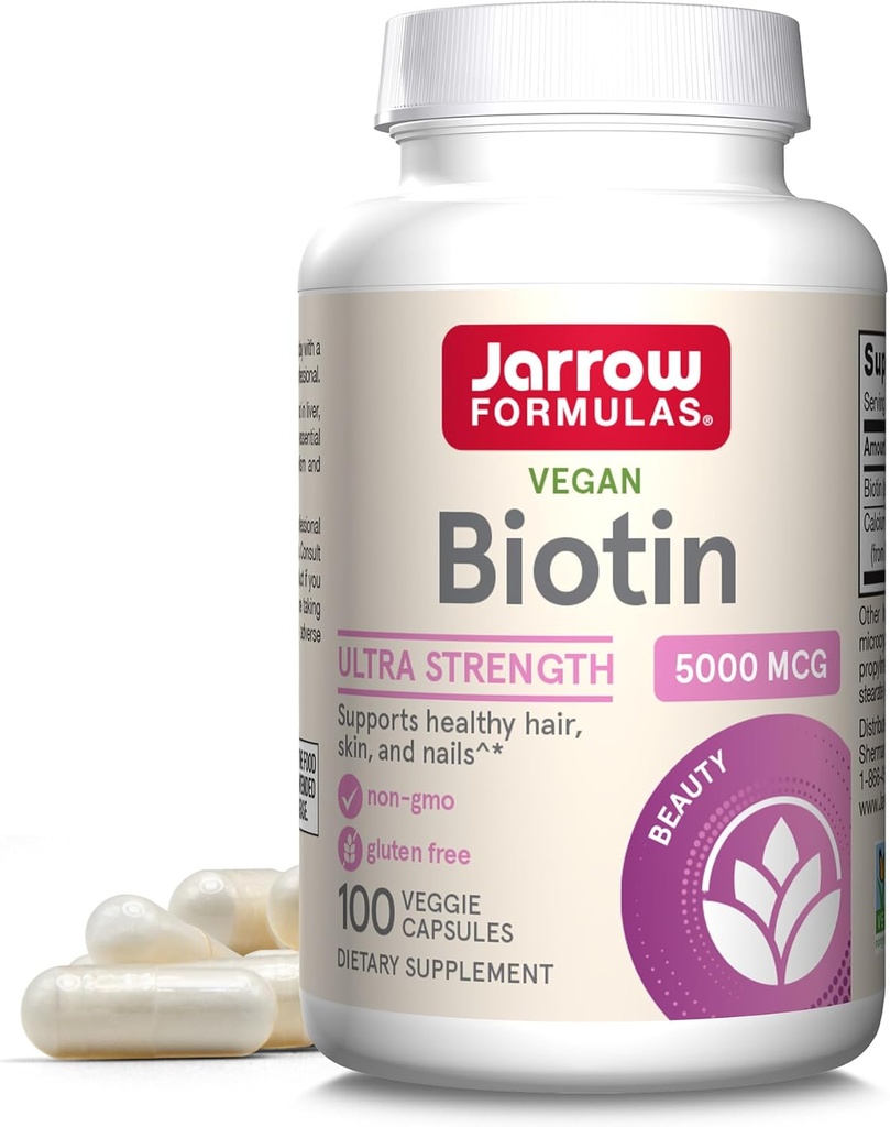 Jarrow Formulas® ビオチン超強度5000 mcg、栄養補助食品、髪、皮膚、および爪サポート、100ベジギーカプセル、最大100日の供給