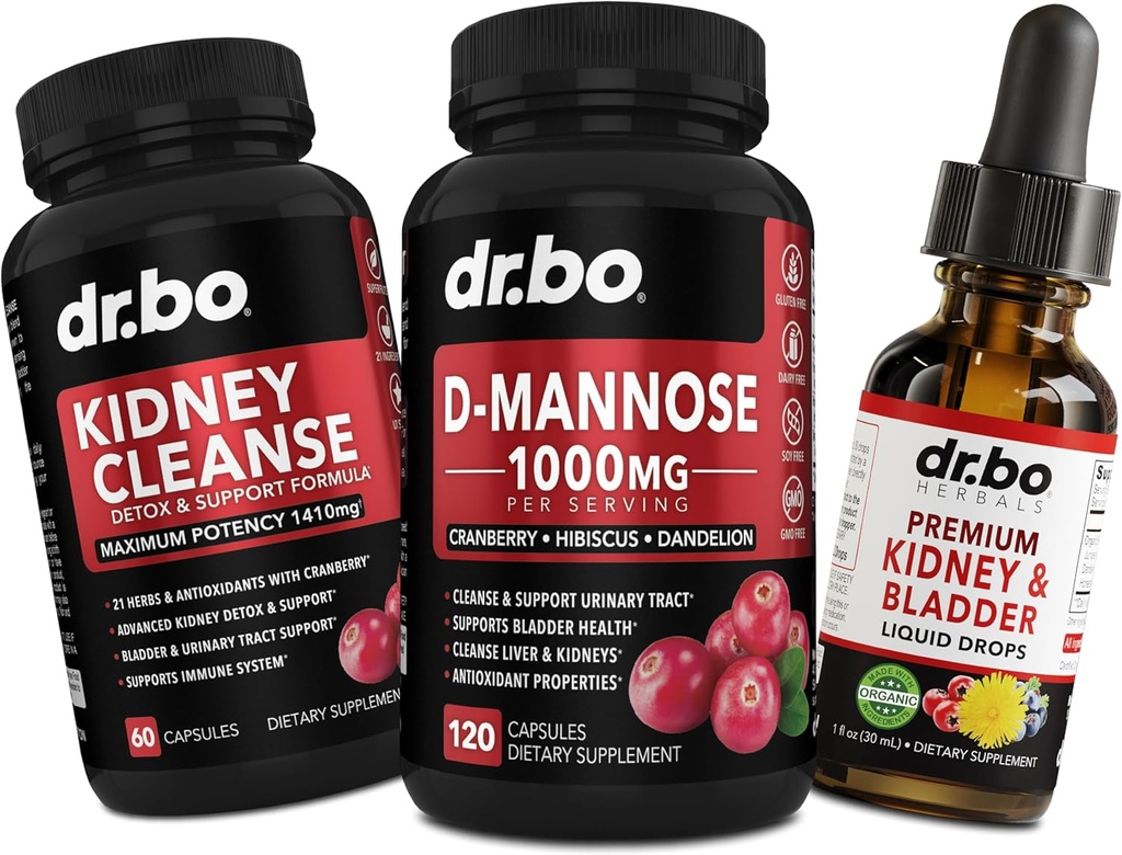 Kidney Cleanse & D Mannose Supplements - Kidney Detox & Bladder Support Liquid Drops Supplement, D-Mannose 500mg 1000mg Capsules - DMannose Cranberry, Support Kidneys, Bladder & Urinary Tract Health