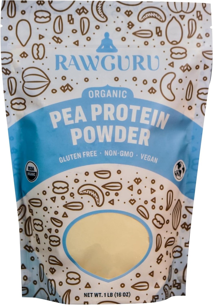 RawGuru有機ピープロテインパウダー - 16 oz - USDA オーガニック | グルテンフリー | ノンGMO | ビーガン | 植物タンパク質粉末
