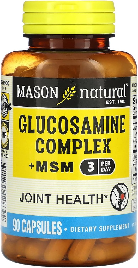 MASONナチュラルグルコサミンコンプレックスプラスMSMとビタミンC - 共同健康をサポートし、柔軟性とモビリティを改善し、90カプセル