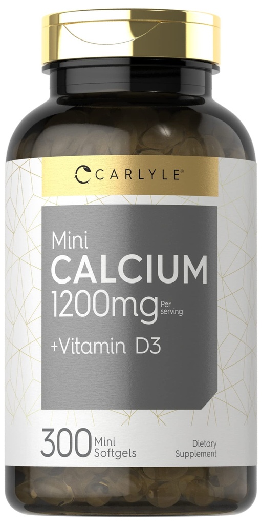 Carlyle Calcium 1200 mg with Vitamin D3 | 300 Softgels | 非GMOとグルテンフリーサプリメント