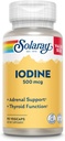 Solaray Iodine 500 mcg, 健康な副腎および甲状腺サポートのためのイオダインサプリメント, エネルギー, 代謝, 焦点, カリウムイオドイド, ビーガン, 60 日返金保証, 90 サービング, 90 VegCaps