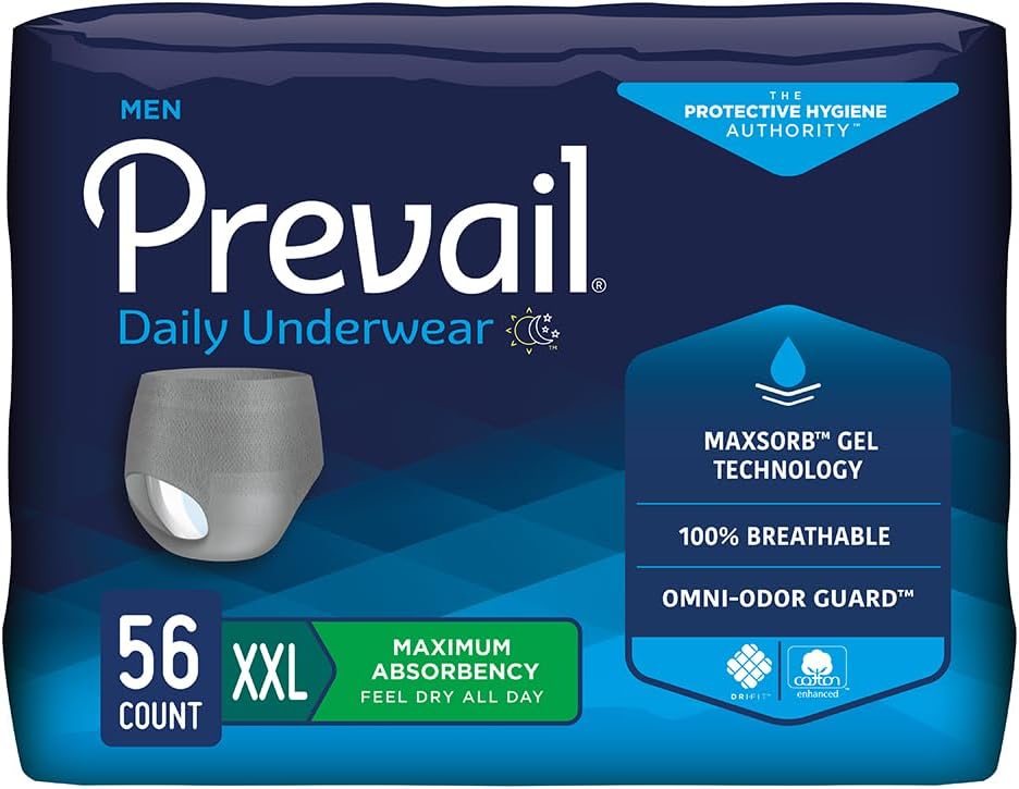 Prevail - 男性の保護下着 - プルアップ着下着 - 使い捨て大人のおむつ - 最大吸水性 - 2X大 - 56カウント(14パック)