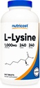Nutricost L-Lysine 1000mg、240錠 - グルテンフリー、非GMO、ベジタリアン対応