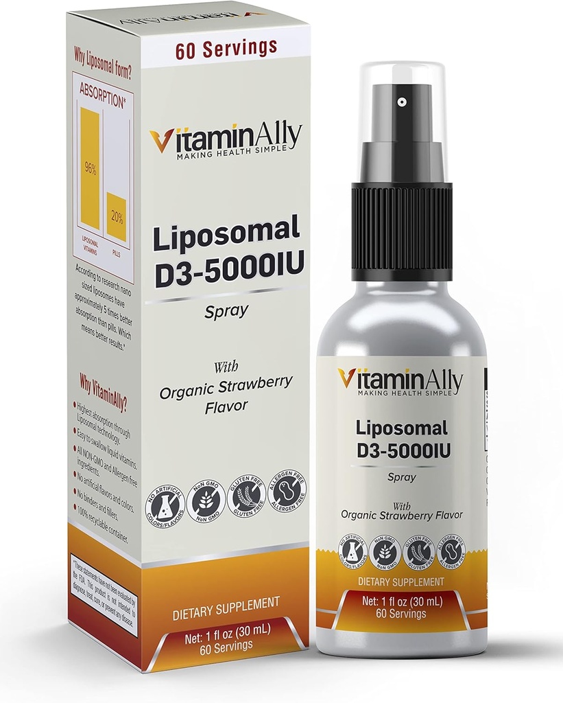 リポソーム液ビタミンD3-5000IUスプレー | 2ヶ月供給 | 1 fl oz | 非GMO | 砂糖無料 | グルテンフリー | 旅行に優しい | 骨の健康、免疫システム、健康な気分をサポート