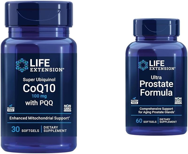 PQQ、CoQ10、PQQ及びUltraの前立腺の方式のライフ エクステンションの極度のUbiquinol CoQ10は、人、pygeumのためのpalettoを見ました