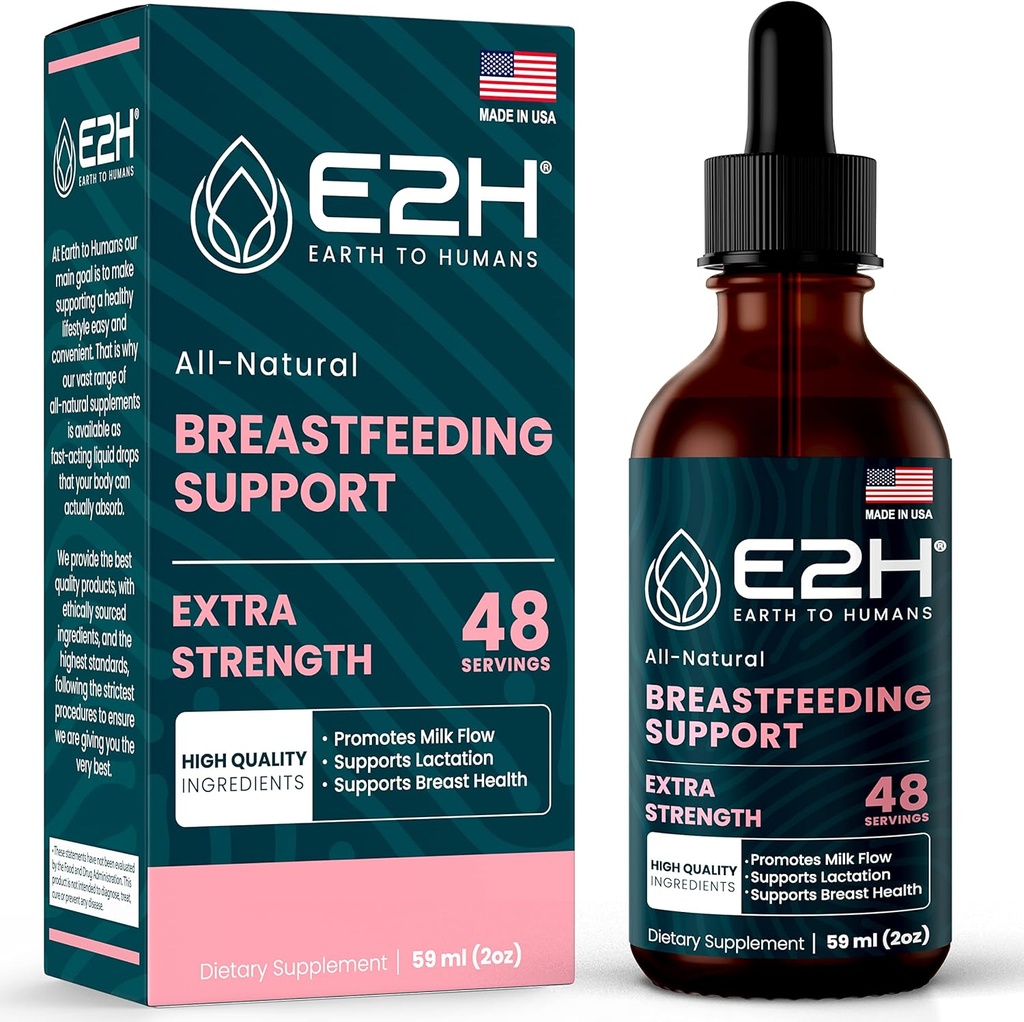 E2H Breastfeedingサプリメントと授乳サポート - 液体授乳サプリメント - Fenugreek、ミルクアザミ、フェンネルなどが含まれています - いいえアルコール - ビーガン - 2 Fl Oz