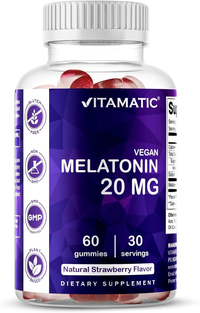 大人のためのVitamatic Melatonin 20mgのガミー、30のサービング- 60の計算-非習慣の形成の補足