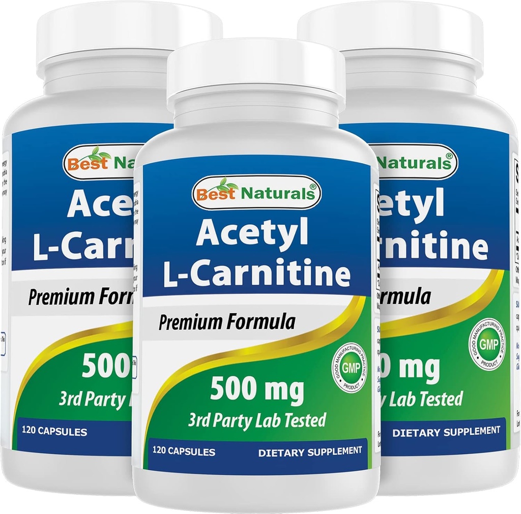 ベストナチュラルアセテートL-カルニチン(ALCAR)500mg、120カプセル、120サービング - 非GMOとグルテンフリー、サービング1カプセル(3パック)