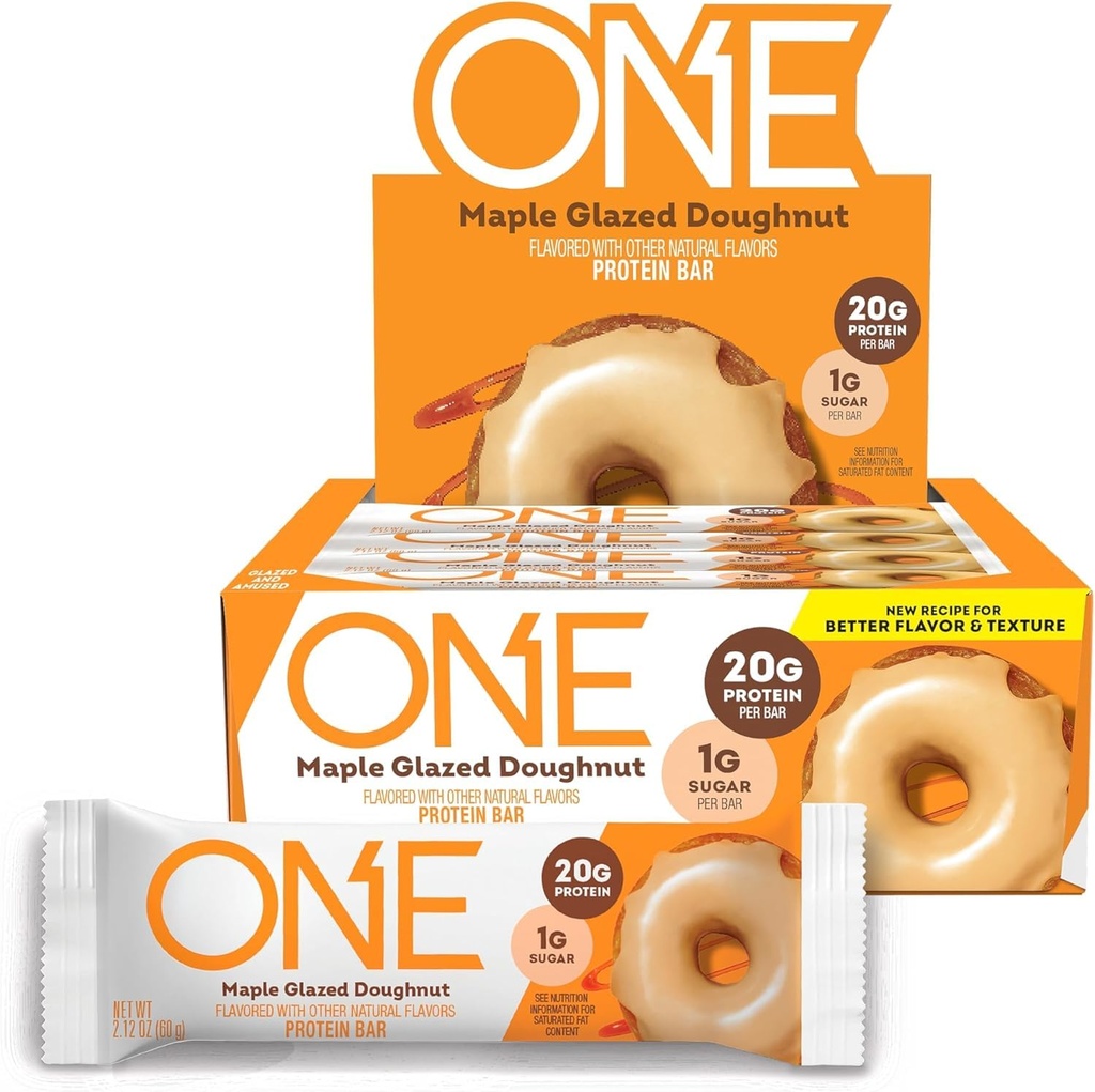ONE Protein Bars, Maple Glazed Doughnut, Gluten Free with 20g Protein and 1g Sugar, Pantry Staples, 2.12 oz (12 Count)