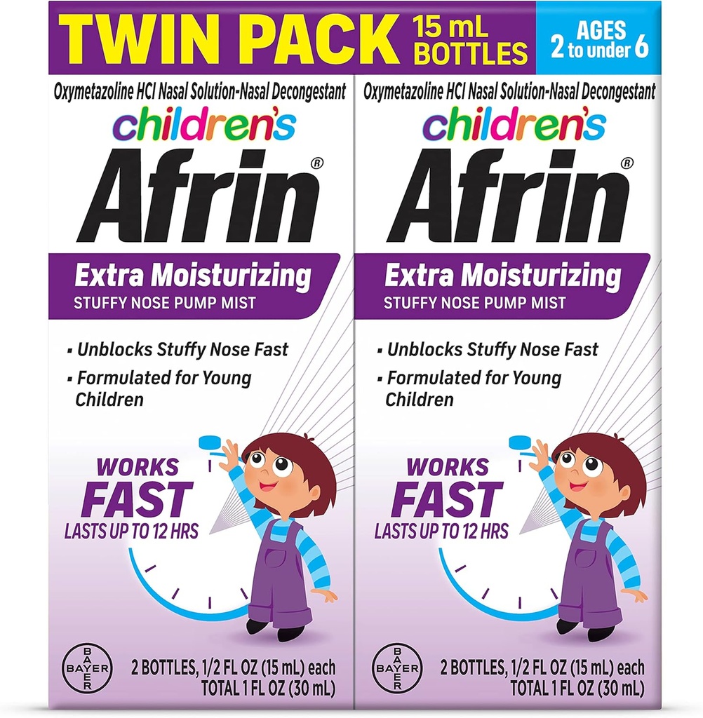 Afrinの子供の余分保湿の鼻の霧、非眠気、最高12時間のStuffyの鼻の救助、子供の年齢2から6の.5のflのoz (パッケージ 2)