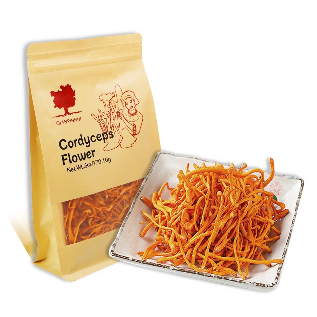 QIANPINHUIのコルディセプの花の全乾燥されたコルディセプのきのこの6oz -助けはスープ/調理/冷却/茶のための疲労、増加エネルギーを削減します