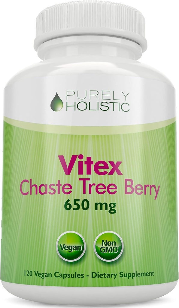 純粋にHolisticのChasteberryのVitexの補足650mg - 4か月の供給120のビーガン カプセルのAgnus-CastusのChasteの木の果実のカプセルは女性のための正常なホルモンのバランスを支えます