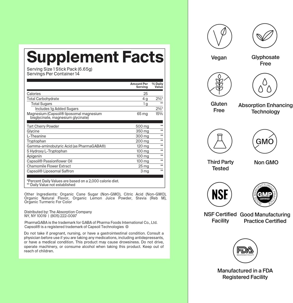 睡眠の援助の粉-Liposomal Saffron、マグネシウム及びPharmaGABA Melatonin-Freeの自然な補足との深い睡眠のための Calmingの飲み物は圧力を減らし、睡眠の質を改良します シャングリム レモネード28棒