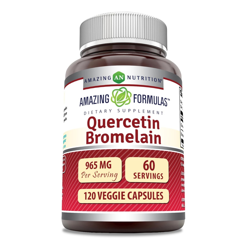 Bromelain 165mg、120ベジギーカプセルサプリメントで驚くべきフォーミュラケルセチン800mg|非GMO|グルテンフリー|米国製