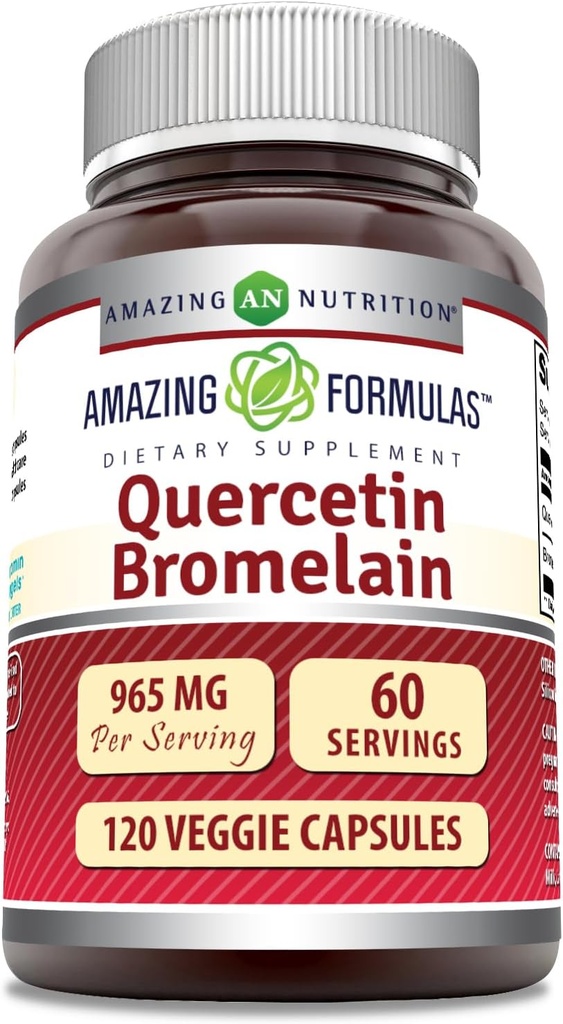 Bromelain 165mg、120ベジギーカプセルサプリメントで驚くべきフォーミュラケルセチン800mg|非GMO|グルテンフリー|米国製
