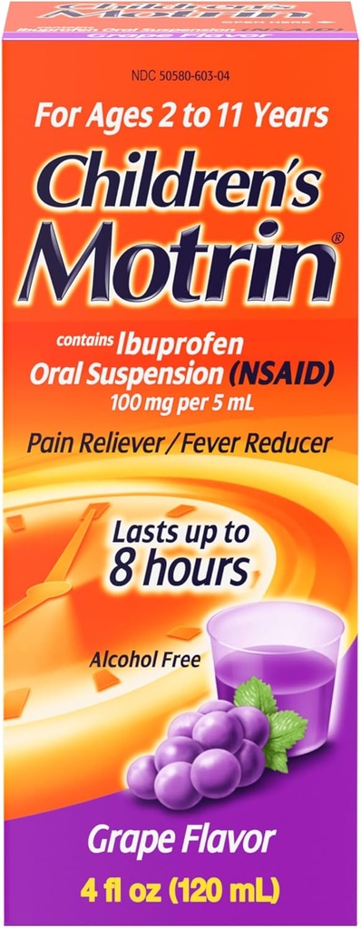 子供のMotrinの口頭懸濁液、痛みの軽減、Ibuprofenのブドウは4つのOzを風味付けしました