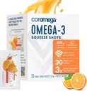 Coromega Omega 3の魚油の補足、3XのOmega-3sの650mgはSoftgels、オレンジ味、30の単一のServe Squeezeのパケットより吸収をよくします