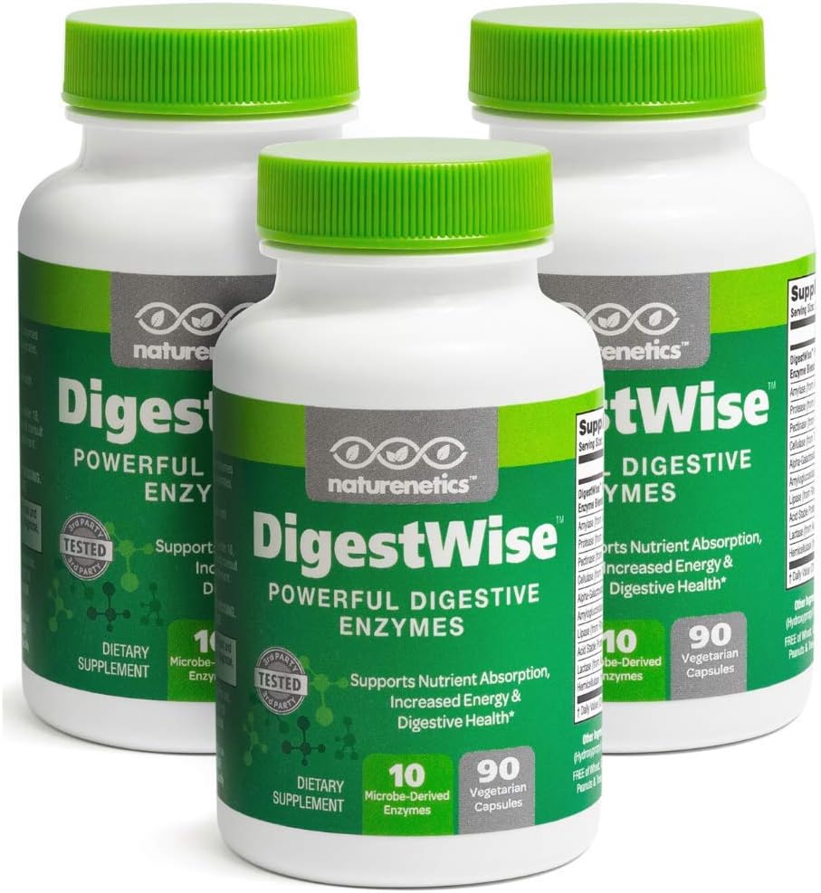DigestWise Digestive Enzymes - 10 Powerful Vegan Enzymes to Support Digestion, Gas, Bloating & Constipation Relief - Keto Friendly - Lab Tested - 90 Capsules (3)
