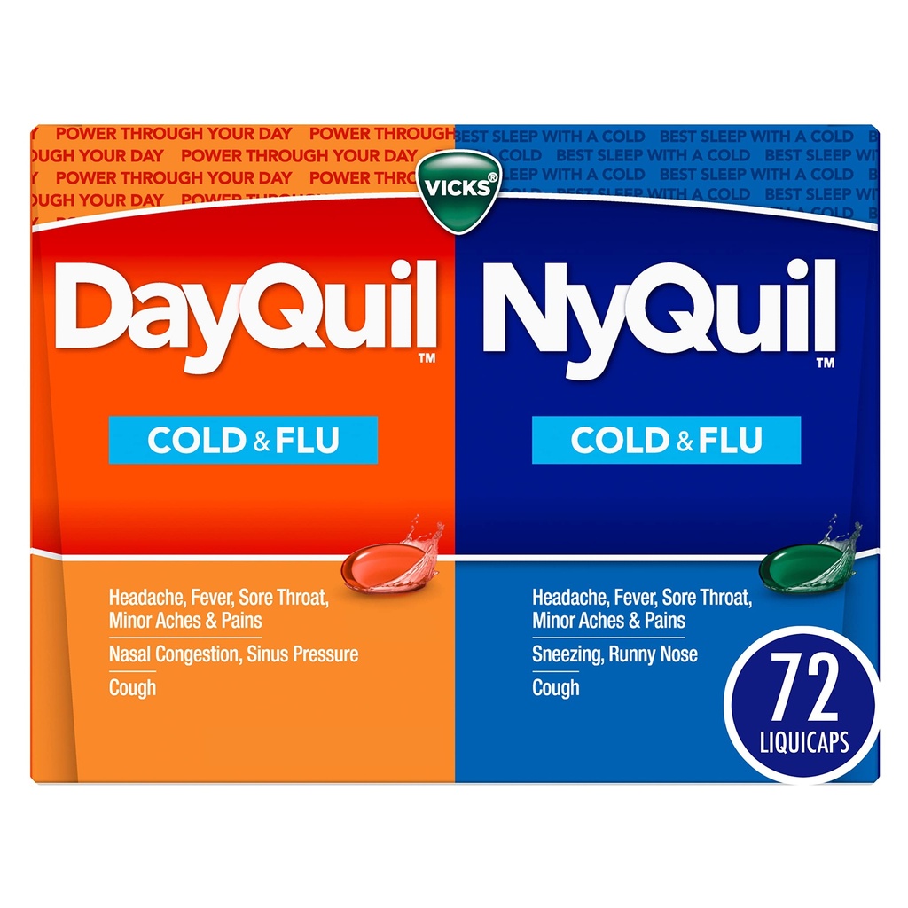 Vicks DayQuil&NyQuil Co-Pack、Cold&Flu Medicine、頭痛、フィーバー、痛み、痛み、および咳、72ctの強力なマルチ症状の昼間の救済
