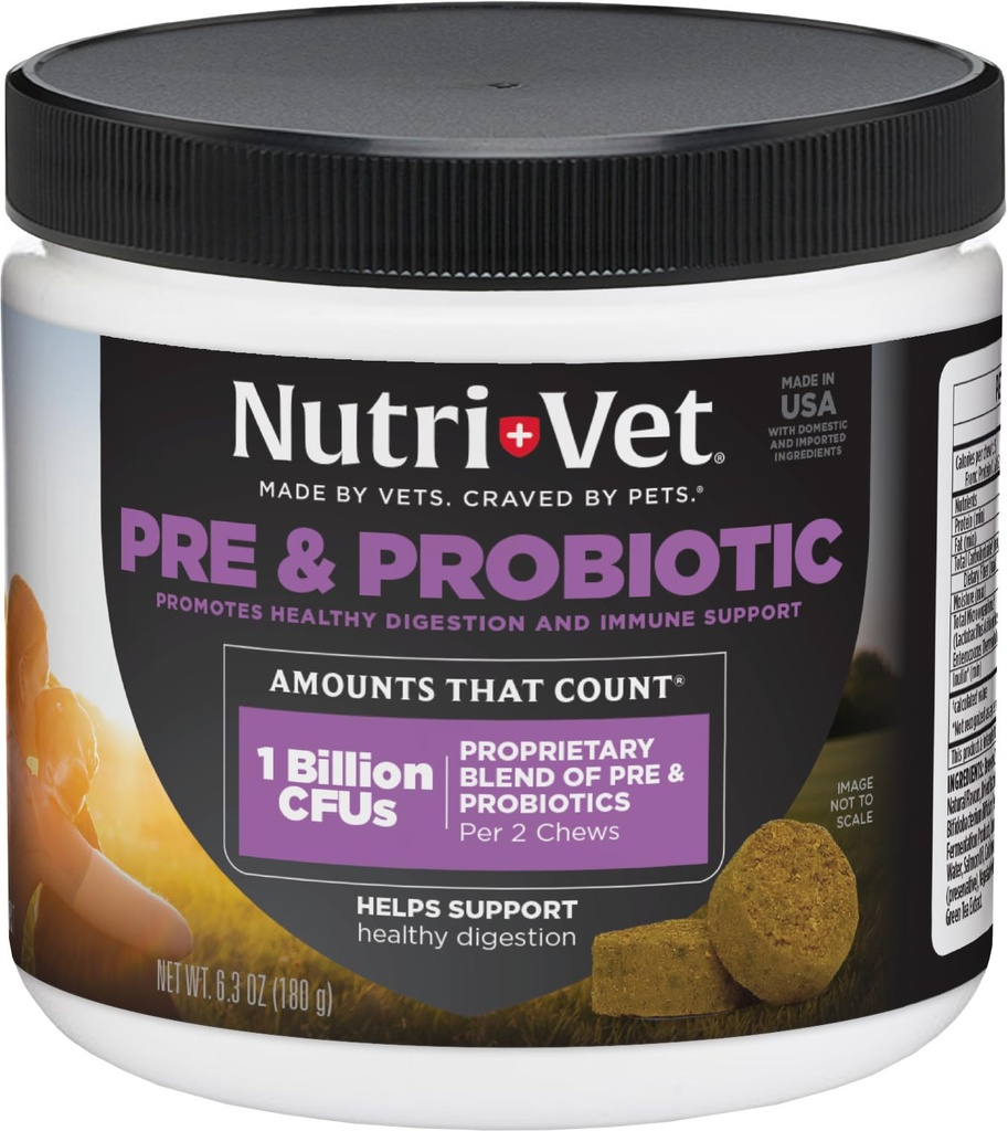 犬のためのNutri-Vetプレ&プロバイオティクス, 消化管サポート, アップセットの胃, 子犬のビタミンとサプリメント, 犬のプロバイオティクス, 肝臓 & チーズ風味, 120 ソフト咀嚼