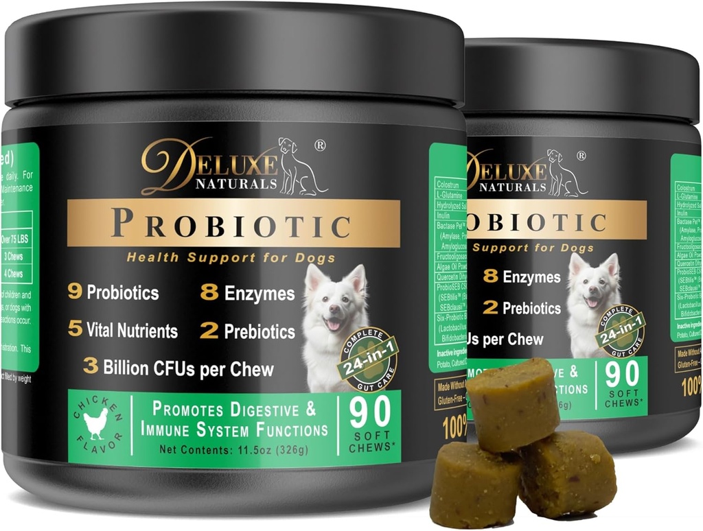 Probiotics for Dogs | All-Natural Dog Probiotic Supplement with Enzymes, Prebiotics, Pumpkin | Promote Digestive Health, Improve Allergy & Immunity, 180 Count (Pack of 2 x 90 ct)
