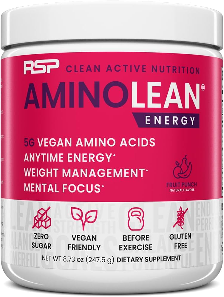 RSP NUTRITION AminoLean のプレワークアウトの粉、ビーガン BCAA のアミノ酸、自然なカフェイン、人及び女性のためのプレワークアウトのブースト、30 のサーブが付いているアミノ酸及び重量管理