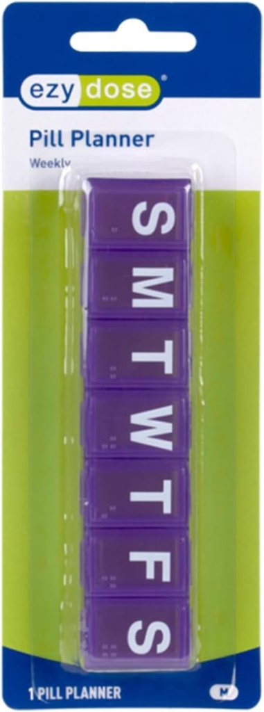 EZY DOSE Weekly (7-Day) Pill Organizer, Daily Vitamin Planner, Medicine Container, Case for Supplements and Fish Oils, Medium Compartments, Colors may vary, Made in the USA