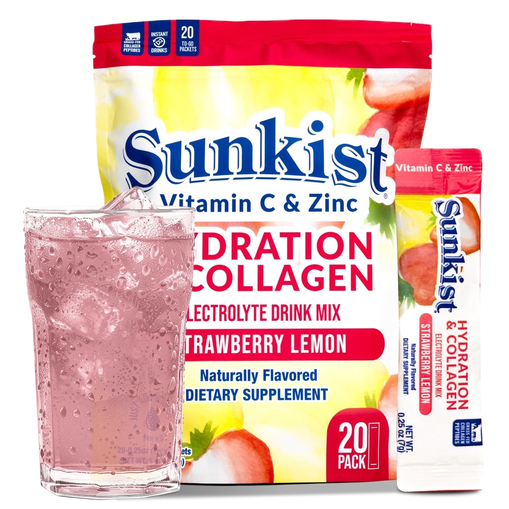 凍結する豆の Sunkist のコラーゲンの飲み物の組合せ-ビタミンC、亜鉛、コラーゲンのペプチッド、自然に風味付けされる- 20のパックが付いている女性のためのHydrationのいちごのレモンの電解物の飲み物