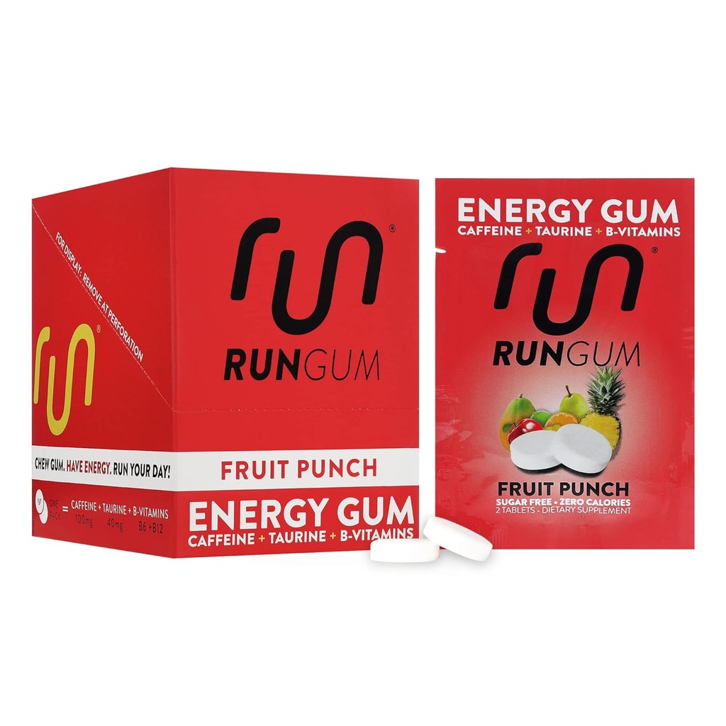 RUN GUMのフルーツの穿孔機のエネルギーChewingのガム50mgのカフェインのタウリン及び部分ごとのB-Vitamins、24部分(12のパック)砂糖は、ゼロカロリー、アスパルテーム無し、そしてグルテンフリー、1 ea