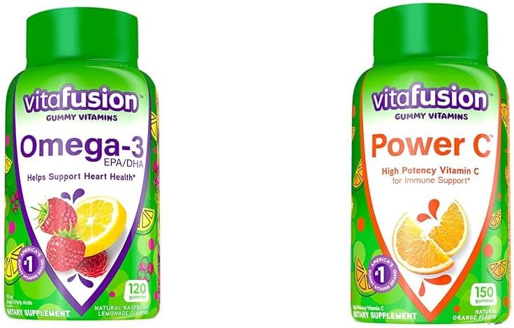 Vitafusion Omega-3 ベリーLemonade 心の健康 Gummies 120 カウントとオレンジ風味のビタミン C 免疫サポート 150 カウント