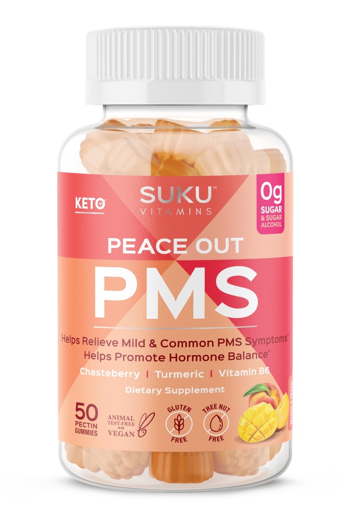 SUKUビタミン - PMSとMenopause Peach Mango Gummiesを緩和するためにChasteberryとPMS Gummy Supplement(50カウント)