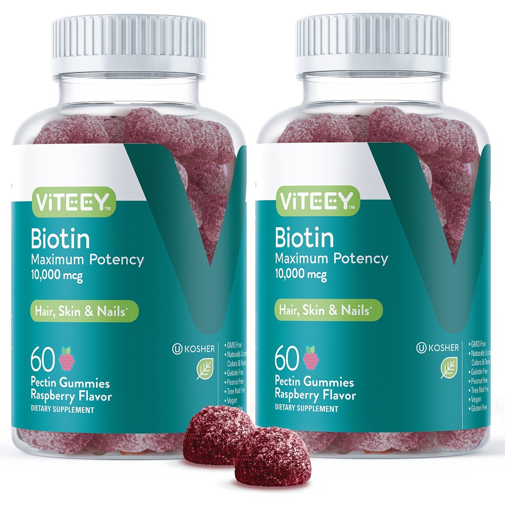 毛皮および釘のためのViteeyのBiotinのグミ - 毛の成長のグミのためのBiotin - 10,000のmcg - ビーガン、グルテンフリー、非GMO - 120の計算