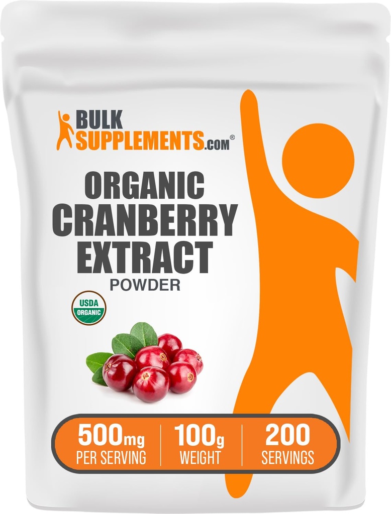 BulkSupplements.comオーガニッククランベリーエキスパウダー - 有機クランベリー風味パウダー、Vacciniumマクロカルポンフルーツから供給 - ビーガン&グルテンフリー、給餌ごとに500mg、100g(3.5オンス)(パッケージ1)
