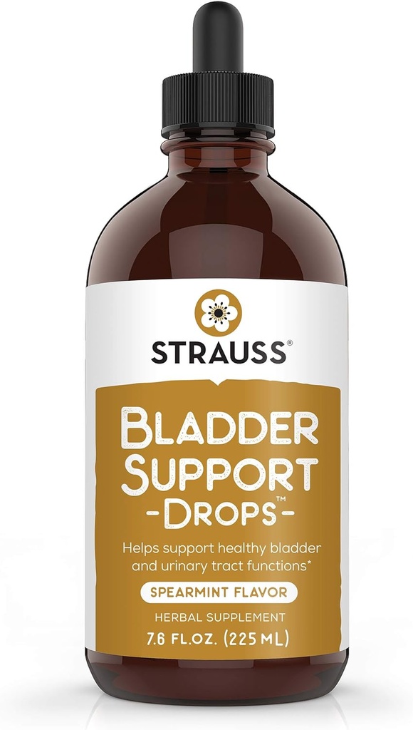 Strauss Naturals Bladderサポートは、尿系サポート、グルテンフリー、大豆フリー、非GMO、7.6 fl ozの天然サプリメントをドロップします。