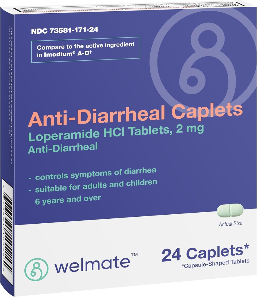 WELMATE - 抗Diarrhealカプレット(24カプレット) - Loperamide HCL 2mg - Diarrhea症状救済 - 症状の軽減 - 症状の軽減 - 抗Diarrheaの病気 - 市販薬 - 市販薬 - 過剰摂取 - 薬 -