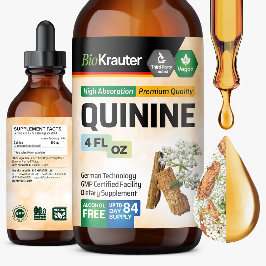 BIO KRAUTER Quinine for Leg Cramps Tincture - Cinchona Bark Extract - ビーガンQuinine Liquid - アルコール&砂糖無料エキス4 Fl.Oz。