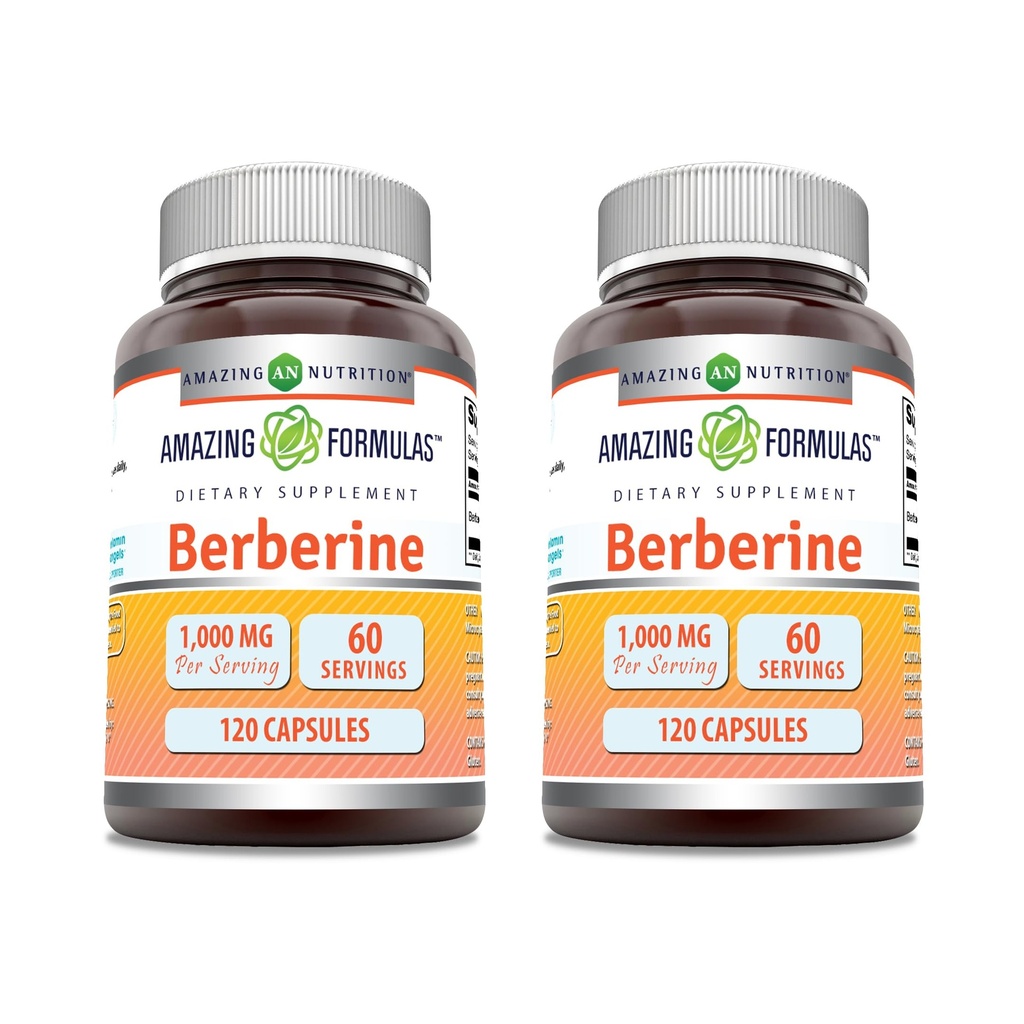 アメイジングフォーミュラ ベルベリン 1000mg/サービングカプセルサプリメント | 非GMO | グルテンフリー | アメリカ製 (120 | 2パック)